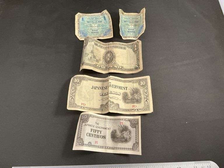 (2) 1944 Germany Allied Occupation currency, (1)