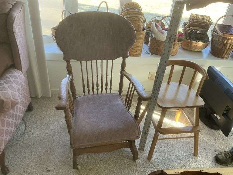 Muave Rocking Chair Mauve upholstered rocking chair & high chair - Legacy Auction Company