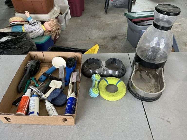 Pet brushes, toys, dish etc.