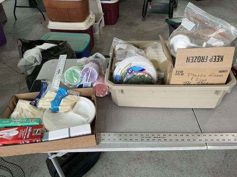 Plastic silverware, cups, plates, etc with tote
