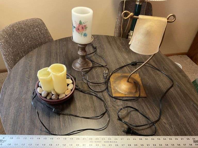 Table lamp and lighted candles