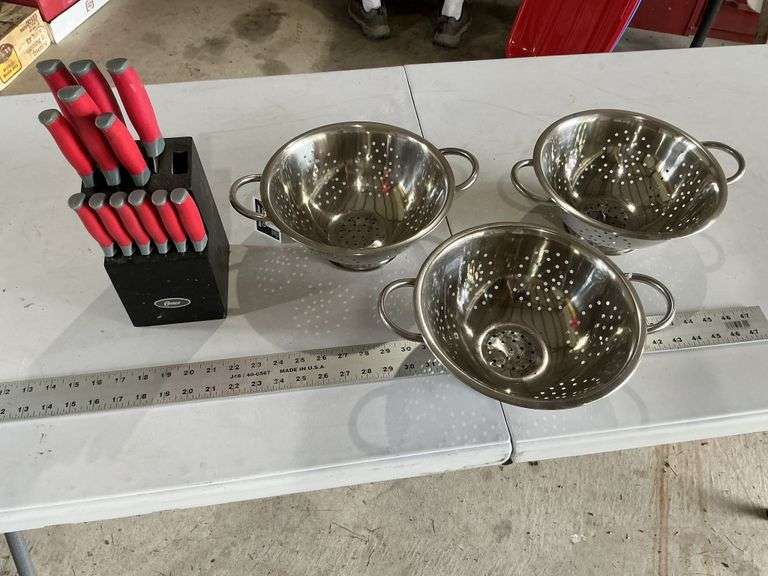 Stainless steel strainers and Oster knife set