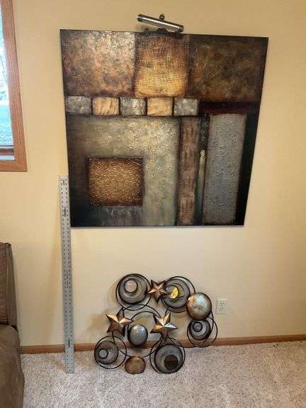 2- decorative wall hangings and light, top canvas