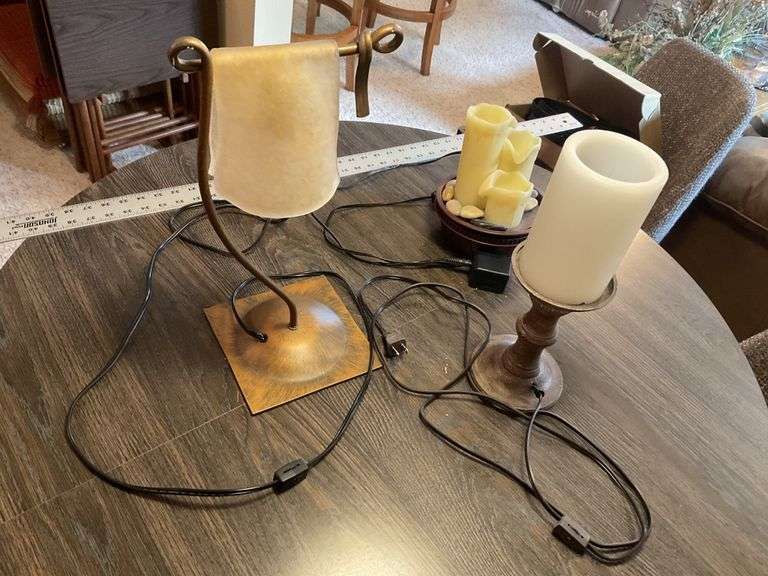 Table lamp and lighted candles