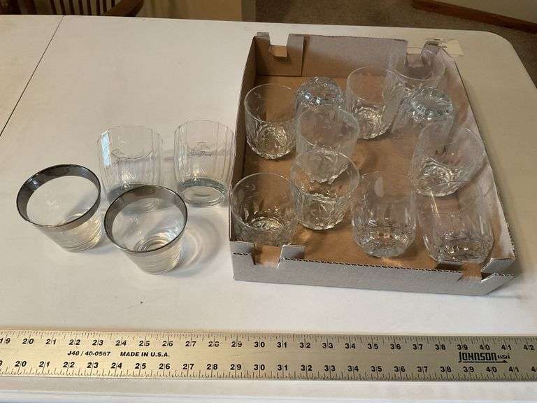 Crown Royal and etched bar glasses