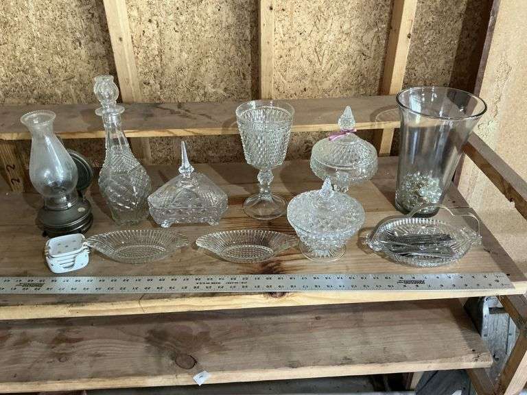 Clear glassware and oil lamp