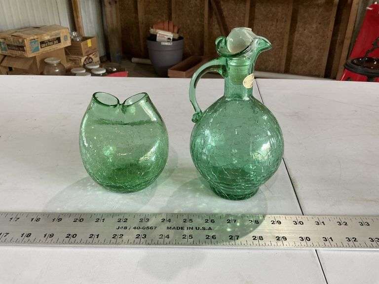 Heritage crackle glass vase and pitcher