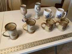 Pottery beer mugs etc., 1- cracked handle