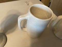 Pottery beer mugs etc., 1- cracked handle