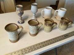 Pottery beer mugs etc., 1- cracked handle