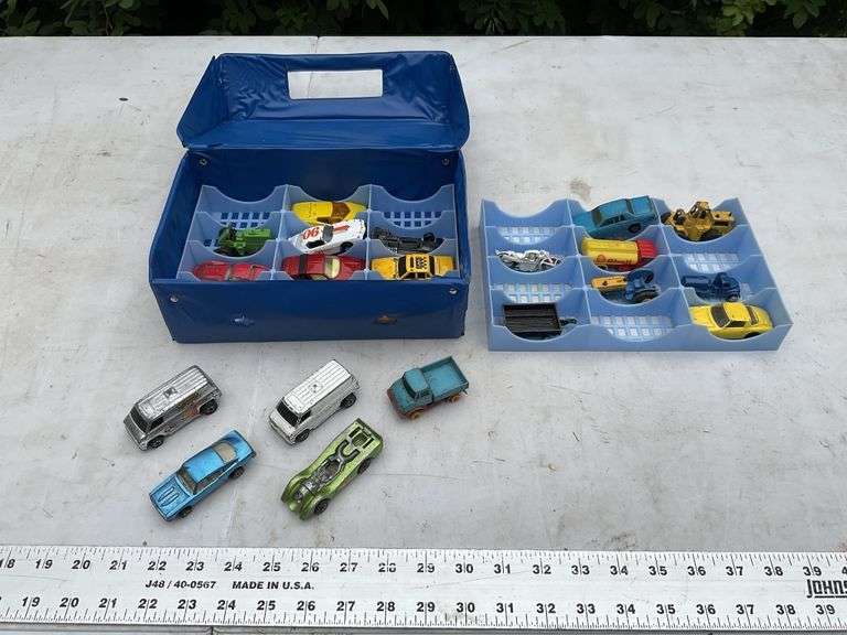 Vintage Hot Wheels cars in case