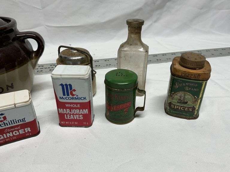 Bean pot and miscellaneous spice tins