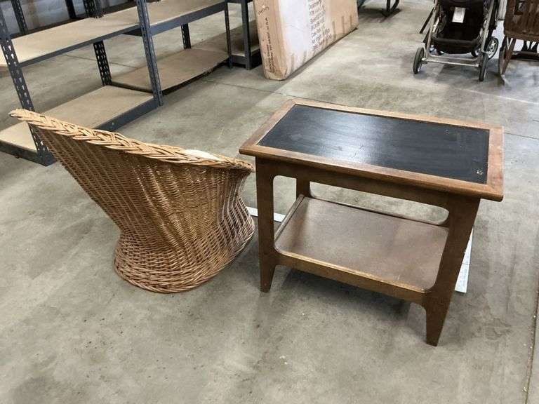Table and wicker chair