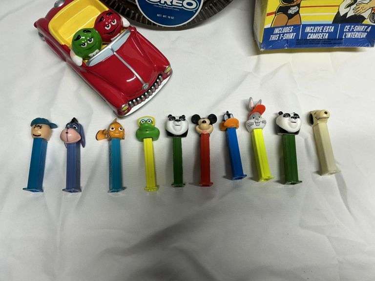 PEZ dispensers, Oreo tin, M&Ms car
