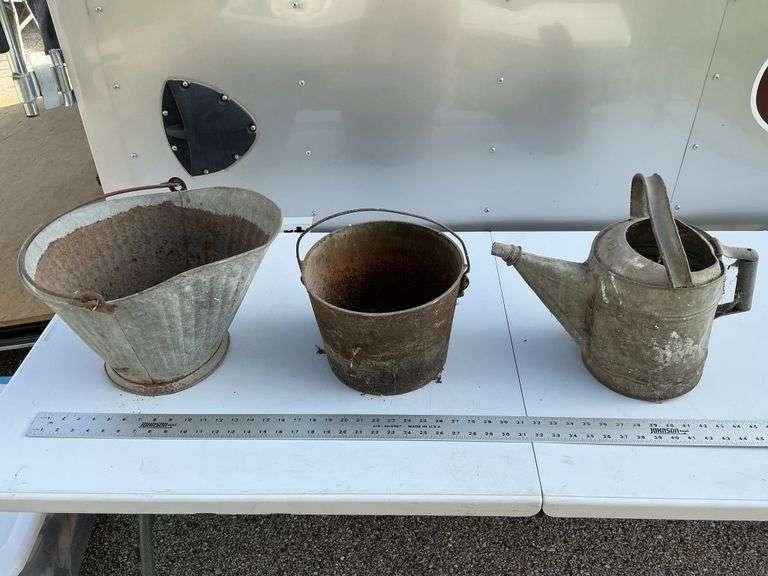 Galvanized watering can/coal bucket and cast
