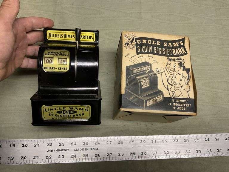 Vintage Uncle Sam's 3- coin register bank