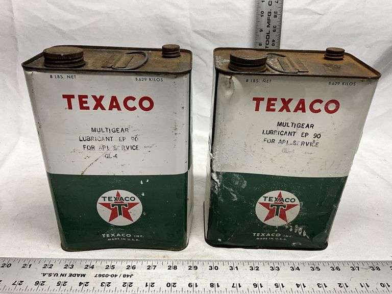 Texaco multi gear lubricant cans. Some dents