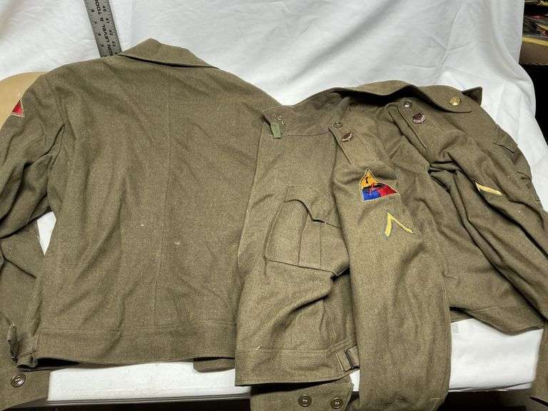 Army jackets, helmet, hat
