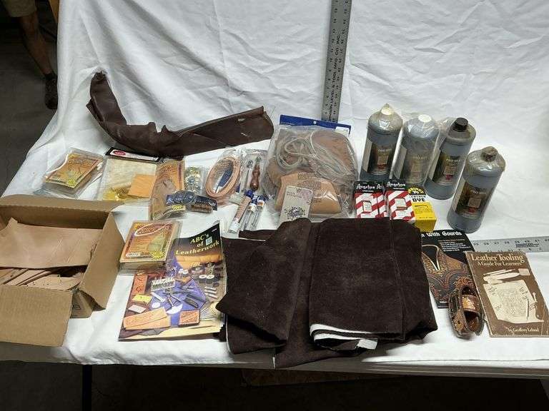 Leather, leather dye, tools, etc