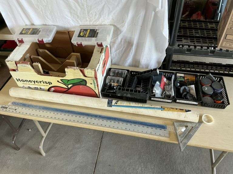 Assorted woodworking parts and organizers etc.