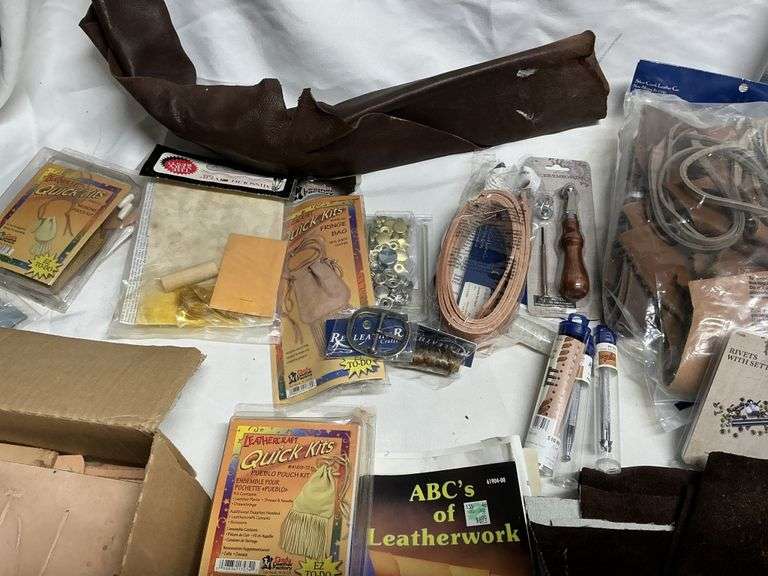 Leather, leather dye, tools, etc