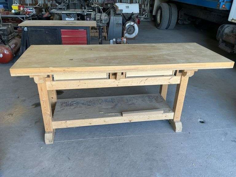 Wooden shop table 80" x 30" x 34" very heavy.
