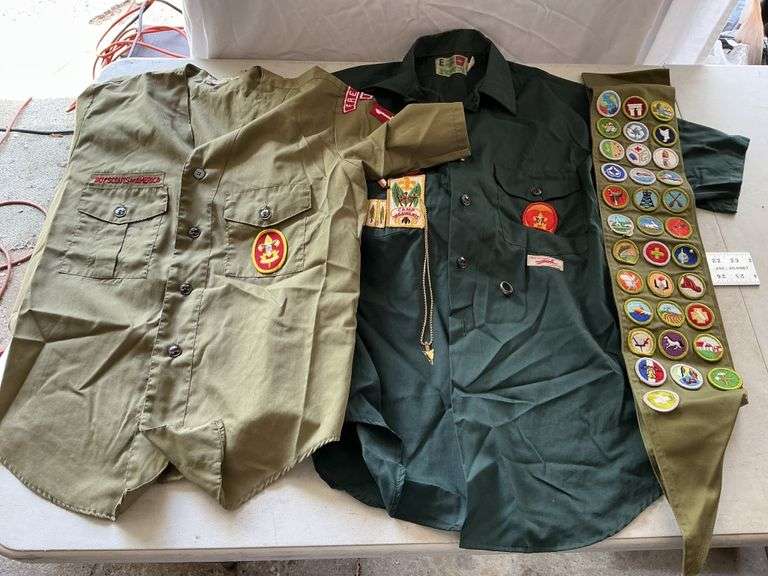 Boy Scouts shirts, patches, box and ring