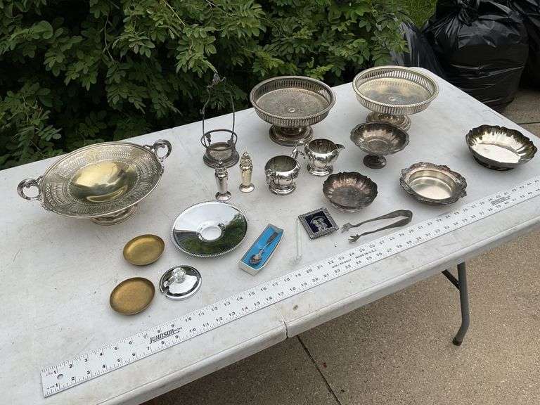 Silver plate serving items, etc.