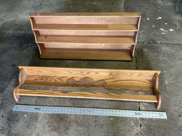 Oak blanket rack and wooden shelf