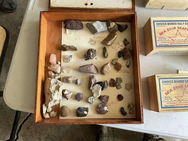 Wooden boxes/rock collection