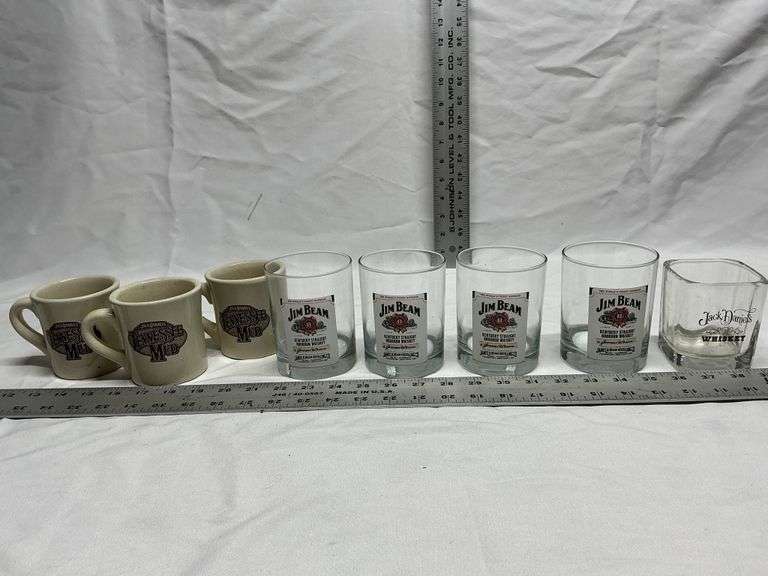 Jim Beam glasses, Jack Daniel's mugs, etc