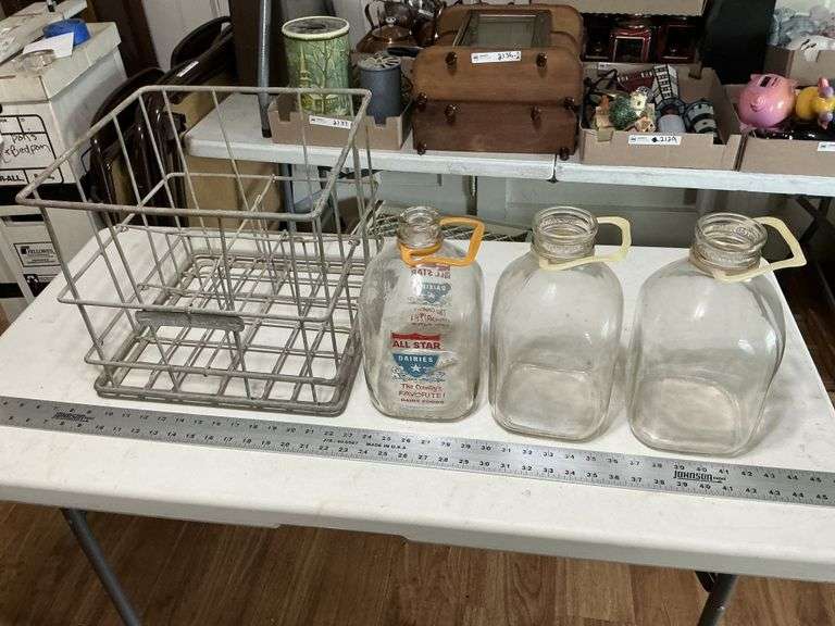 Milk crate and milk bottles