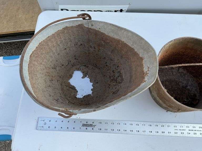 Galvanized watering can/coal bucket and cast