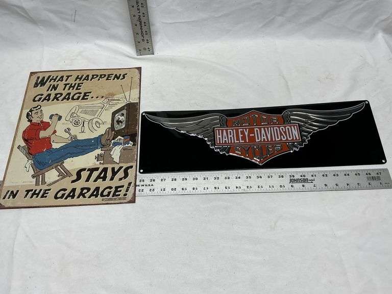 Harley Davidson and garage sign