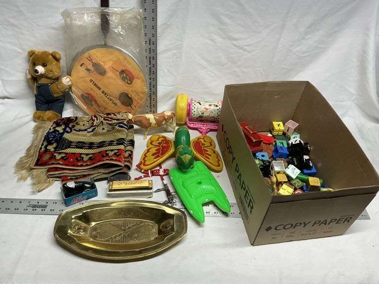 Toys, harmonica, etc