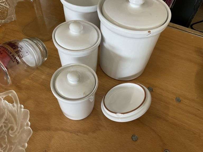 Canisters and assorted glassware, etc.