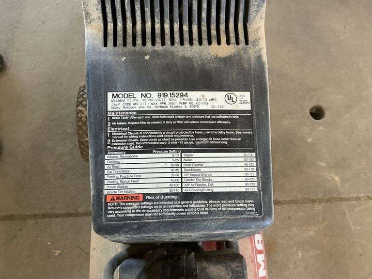 Craftsman 25 gallon air compressor