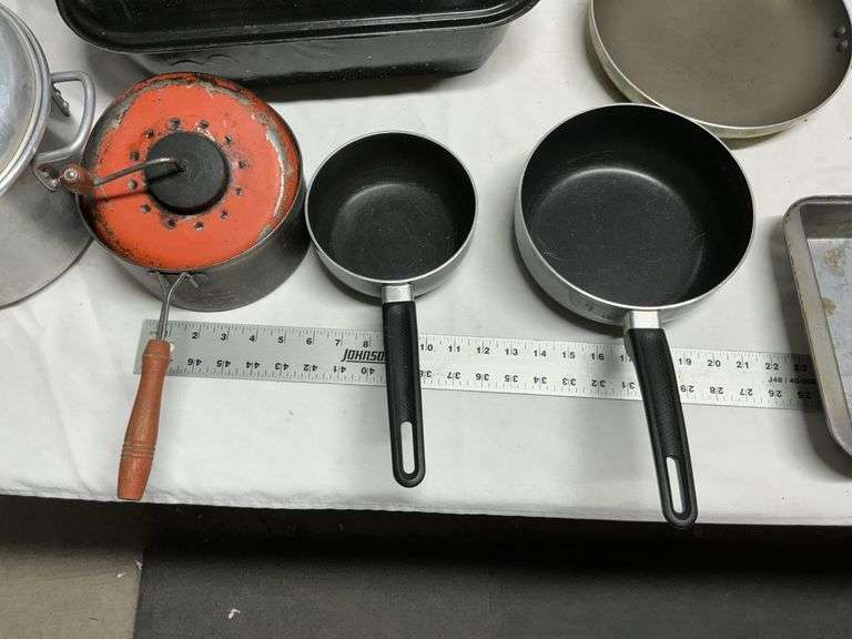 Enamelware roaster and pots and pans