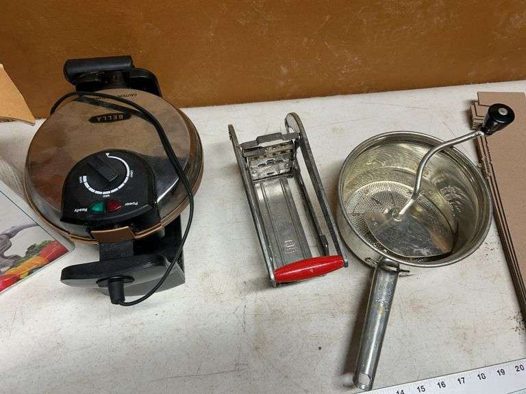 Waffle iron, french fry maker, food mill and