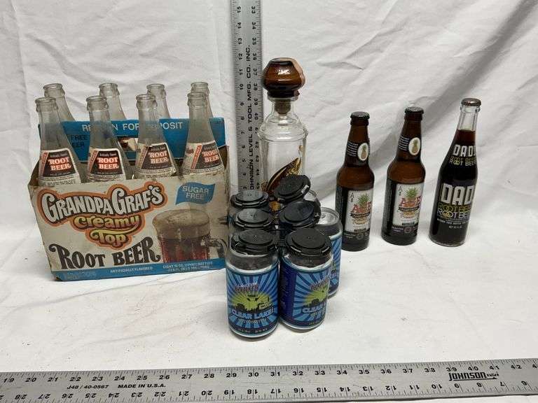 Root Beer bottles, cans & bottles