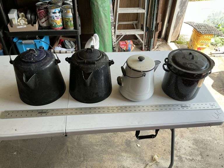 Enamel ware coffee pots and canner