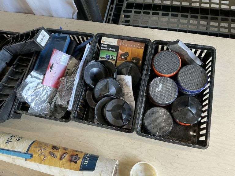 Assorted woodworking parts and organizers etc.