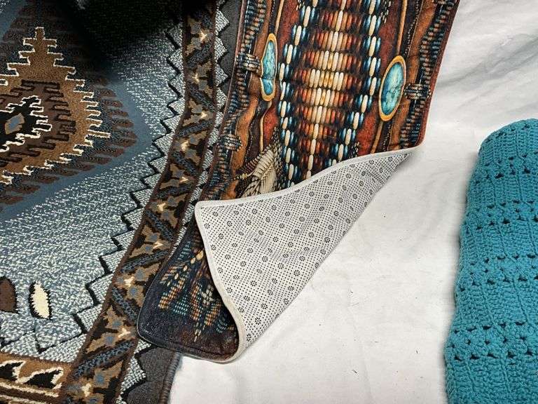 35 1/2 x 58 area rug, Afghan and twin bedspread