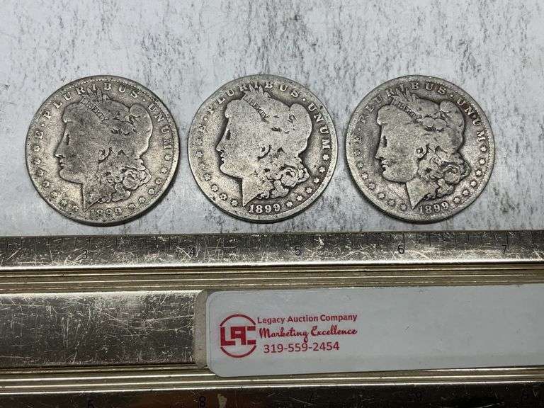 3- 1899 O Morgan silver dollars