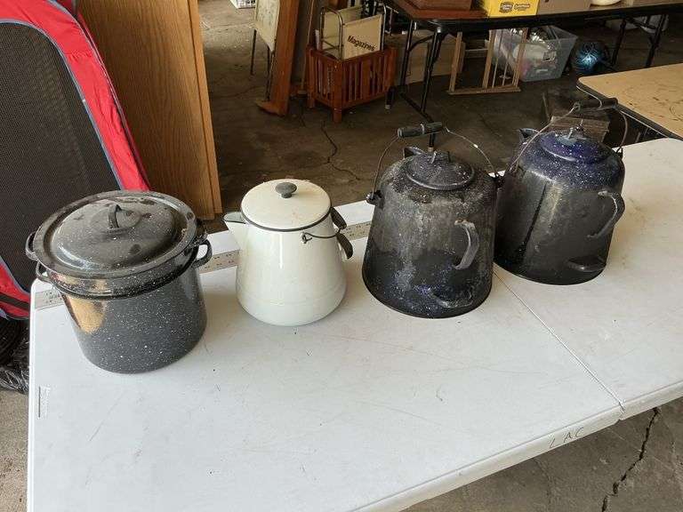 Enamel ware coffee pots and canner