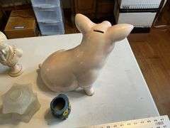 Piggy bank and figurines, etc.