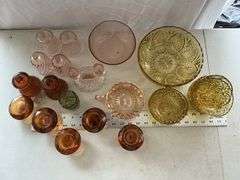 Colored glassware bowls, votive candle holders,