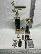 Trophies, pocket watch, lighters, Taz watch, etc.