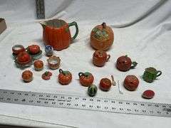 Vintage porcelain pumpkin and tomato dishes etc.