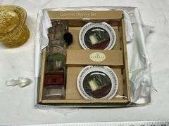 Jadite plate, glass hat and gourmet dipping set